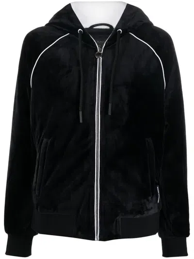 Moose Knuckles Velvet Zipped Tracksuit Jacket In Schwarz