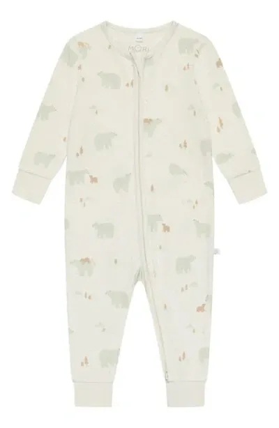 Mori Babies'  Autumn Print Fitted One-piece Pajamas In White