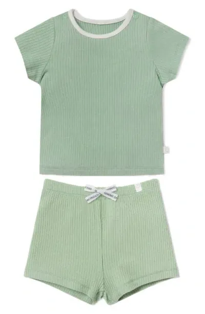 Mori Babies'  Fitted Two-piece Rib Short Pajamas In Sage