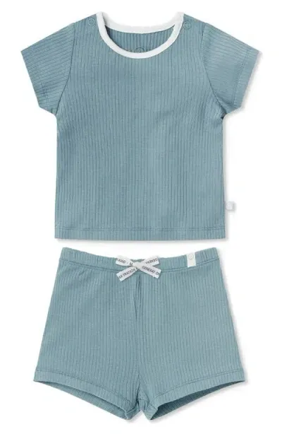 Mori Babies'  Fitted Two-piece Rib Short Pajamas In Sky