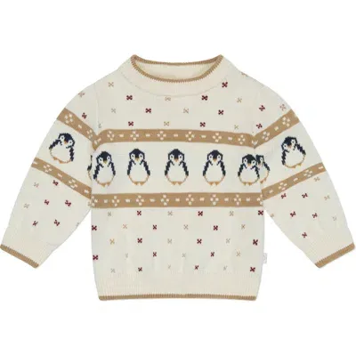 Mori Babies'  Penguin Fair Isle Organic Cotton Sweater In Cream