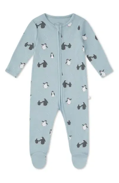 Mori Babies'  Print Fitted One-piece Footed Pajamas In Penguin Print