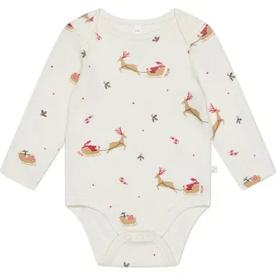 Mori Babies'  Print Rib Long Sleeve Bodysuit In Tofu Christmas Print