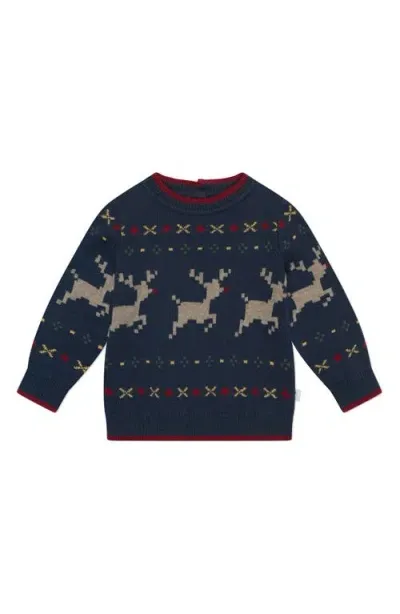 Mori Babies'  Reindeer Fair Isle Organic Cotton Sweater In Navy