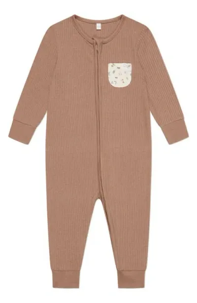 Mori Babies'  Rib Fitted One-piece Pajamas In Bear And Brown