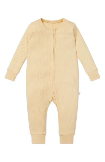 Mori Kids' Rib Fitted One-piece Romper In Ribbed Yellow