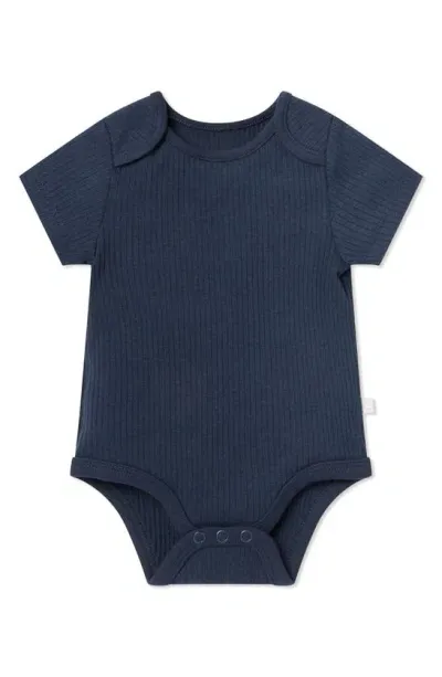 Mori Kids' Ribbed Short Sleeve Bodysuit In Ribbed Navy