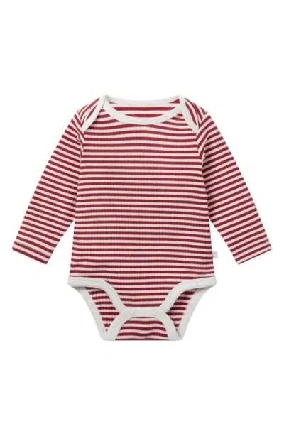 Mori Babies'  Stripe Rib Long Sleeve Bodysuit In Red Stripe