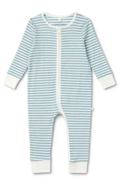 Mori Babies'  Stripe Rib One-piece Romper In Sea Stripe