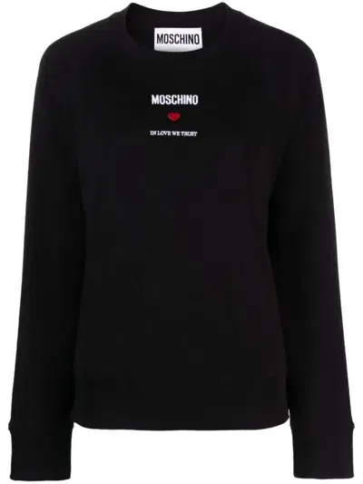 Moschino Embroidered-logo Cotton Sweatshirt In Black