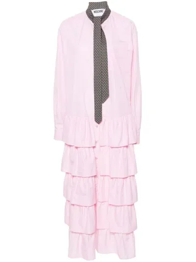 Moschino Attached-tie Midi Dress In Pink