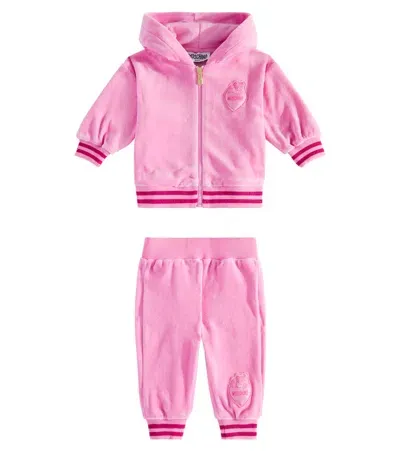 Moschino Baby Hooded Cotton-blend Tracksuit In Pink Begonia