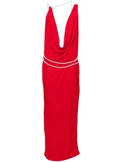 Moschino Beaded-trim Maxi Dress In Red