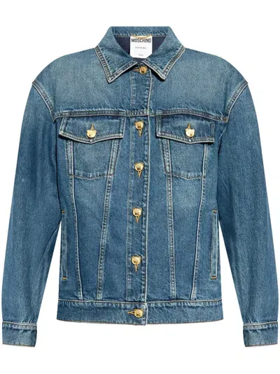 Moschino Bear-motif Denim Jacket In Blue