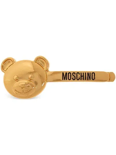 Moschino Bear-motif Hair Clip In Gold