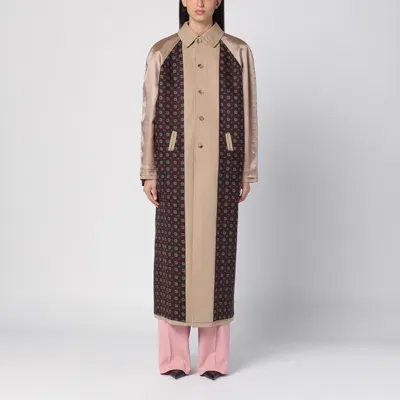 Moschino Beige Reversible Trench Coat In Gabardine And Satin