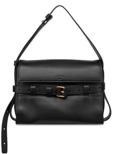 Moschino Belted Leather Shoulder Bag In Black