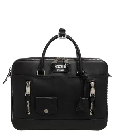 Moschino Biker Briefcase In Black