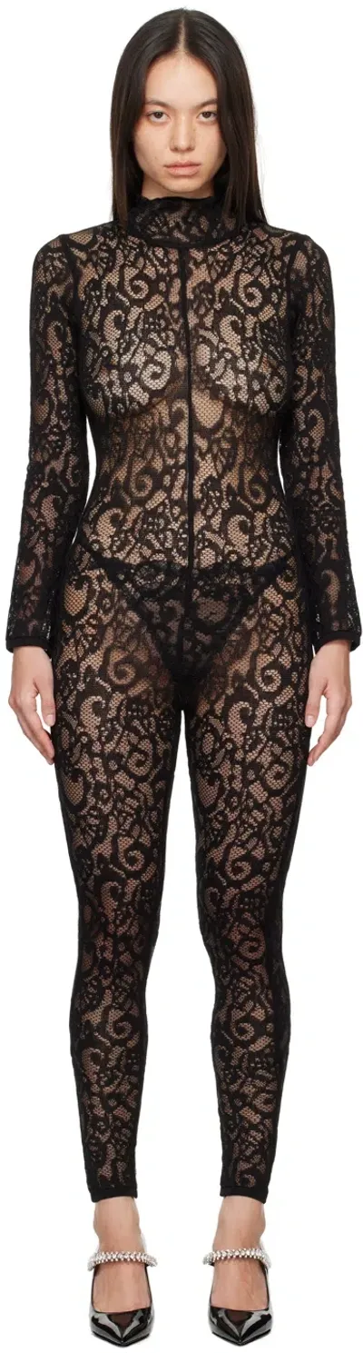 Moschino Black Lace Jumpsuit In 0555 Black