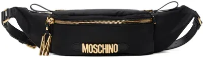 Moschino Black Multipocket Nylon Belt Bag In 3555 Multi Black