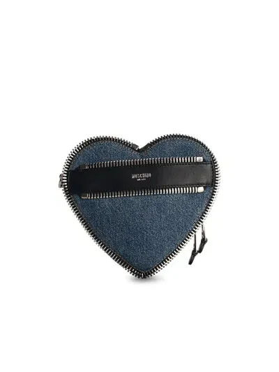 Moschino Heart-shaped Denim Crossbody Bag In Blue