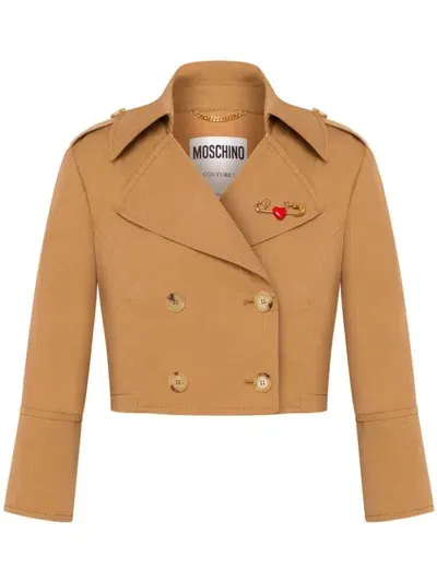 Moschino Cropped Double-breasted Jacket In Brown