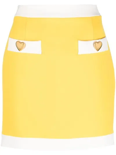 Moschino Button-detail Miniskirt In Yellow,white