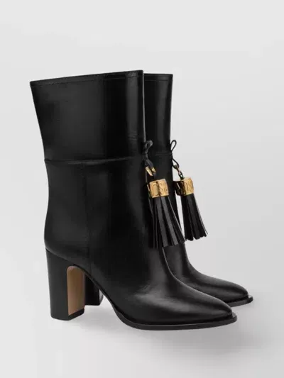 Moschino Tassel-charm Leather Ankle Boots In Black