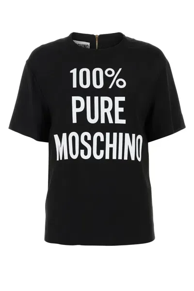 Moschino Slogan Printed Crewneck T In Black