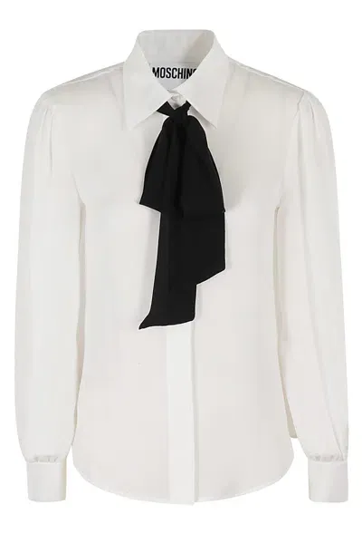 Moschino Pussy Bow-collar Silk Blouse In White