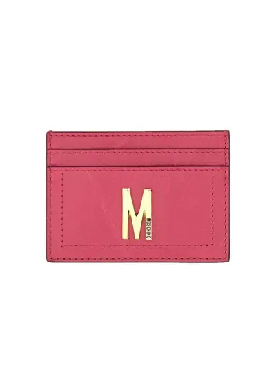 Moschino Card Holder With Gold Plaque In Red