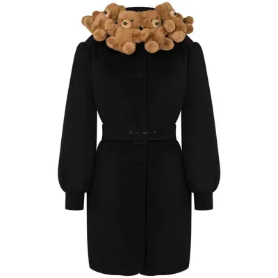 Moschino Teddy Bear Belted Coat In Black