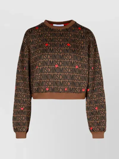 Moschino Cotton Blend Sweatshirt Heart Motifs In Marrón