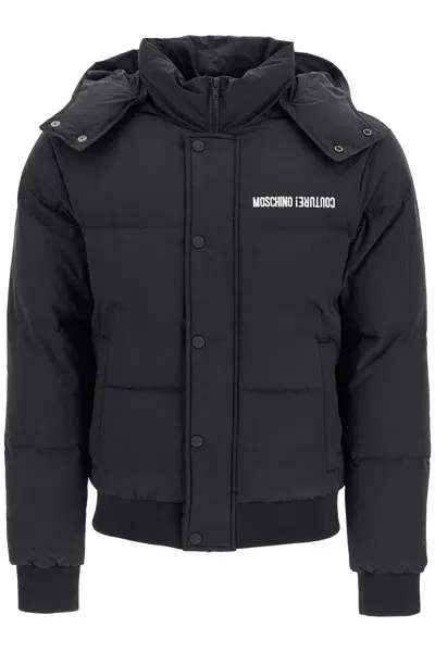 Moschino Couture High-neck Down Jacket With Hood In Schwarz