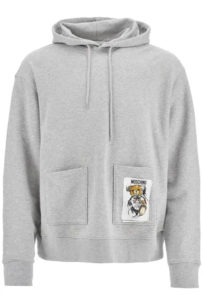 Moschino Couture Hooded Teddy Bear Sweatshirt In Gray