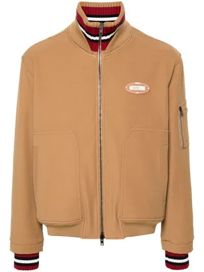 Moschino Couture Moschino Logo-patch Twill Bomber Jacket In Orange