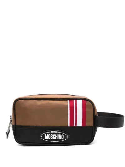 Moschino Couture Moschino Logo-rubberised Wash Bag In Black