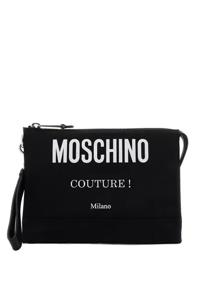 Moschino Couture Nylon Logo Pouch With Zip In Black