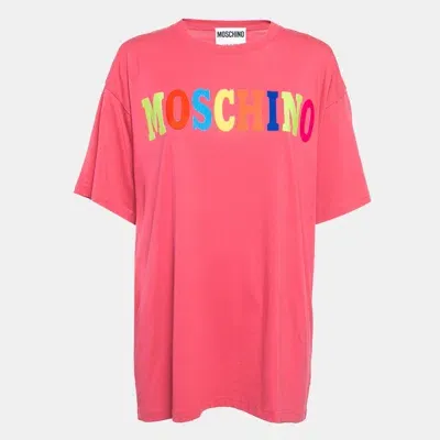 Pre-owned Moschino Couture Pink Logo Applique Jersey T-shirt M