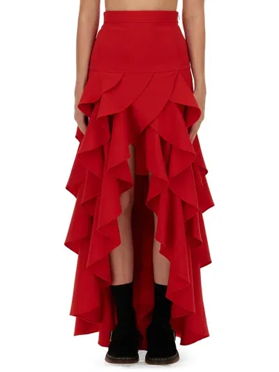 Moschino Crepe Skirt With Ruffles In Red