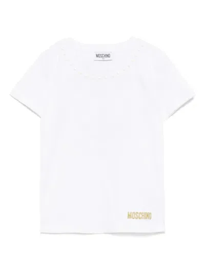 Moschino Kids' Crystal Embellishment T-shirt In White