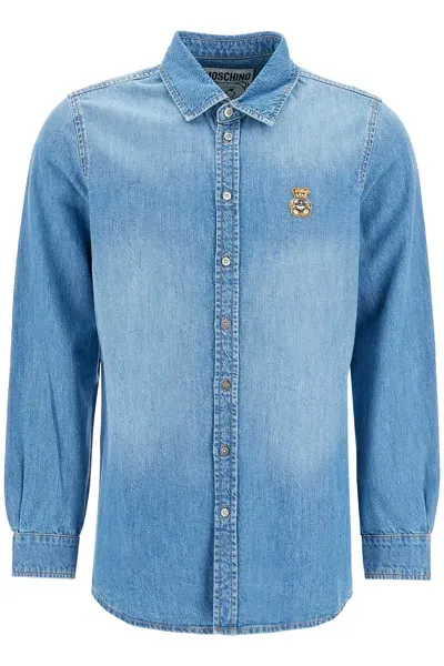 Moschino Denim Shirt With Patch Details In Blue