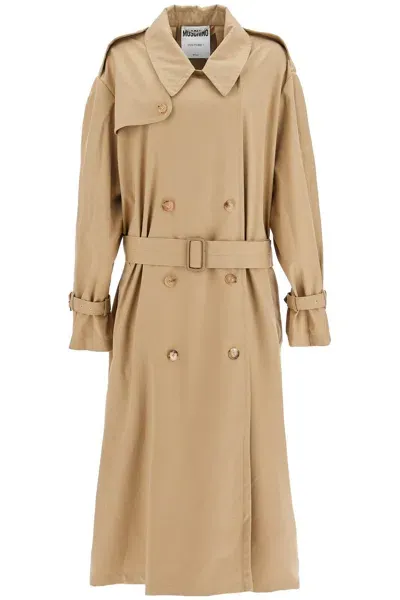 Moschino Double-breasted Trench Coat With In Beige