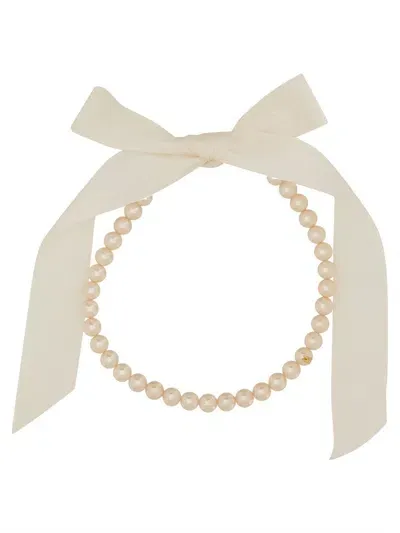 Moschino Embellished Bow Detailed Necklace In White