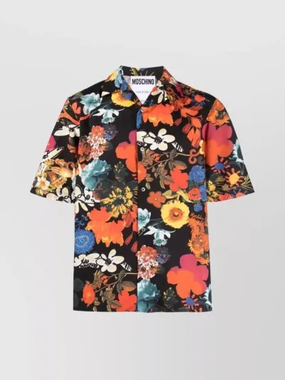 Moschino Allover Floral-print Short-sleeve Shirt In Neutral