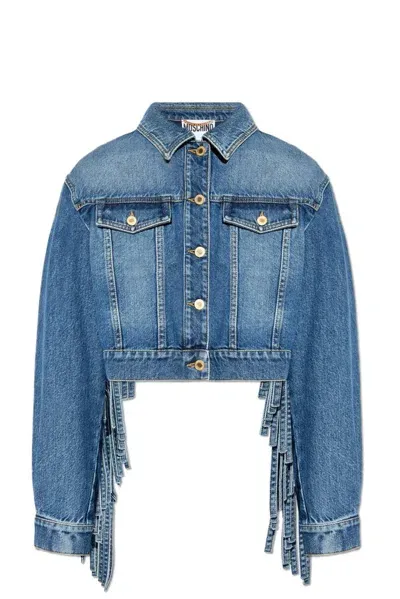 Moschino Fringe Detailed Denim Jacket In Blue