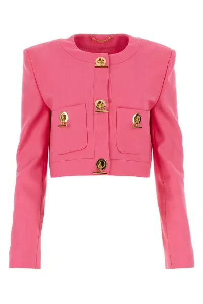 Moschino Single-breasted Cropped Blazer In Pink