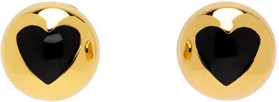 Moschino Gold & Black Heart Buttons Clip-on Earrings In 2606 Multi Shiny Gol