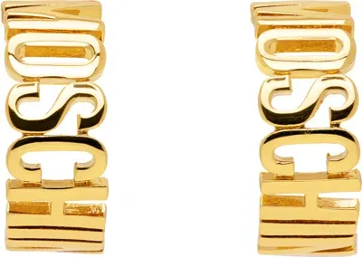 Moschino Gold Lettering Logo Small Earrings In 0606 Shiny Gold