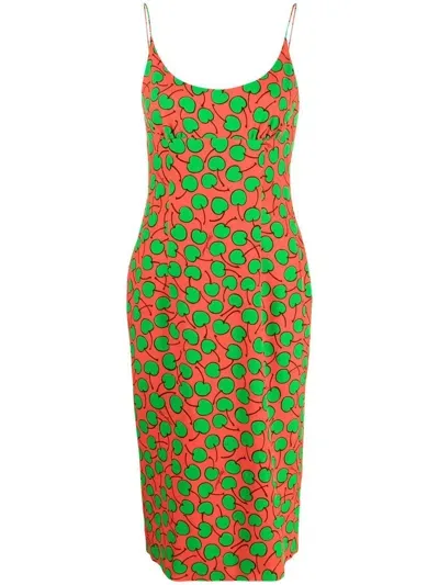 Moschino Apple-print Sleeveless Midi Dress In Red